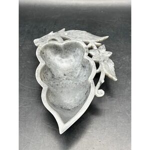 Vtg Soapstone Trinket Dish Jewelry Holder Floral Leaf Design Home‎ Decor 6"